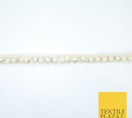15 COLOURS - Premium Slim Sequin Pearl Beaded Ribbon Trim Border Lace - 1cm Wide