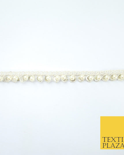 15 COLOURS - Premium Slim Sequin Pearl Beaded Ribbon Trim Border Lace - 1cm Wide
