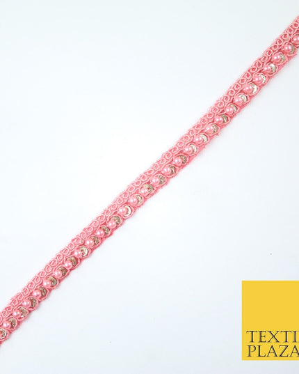 15 COLOURS - Premium Slim Sequin Pearl Beaded Ribbon Trim Border Lace - 1cm Wide