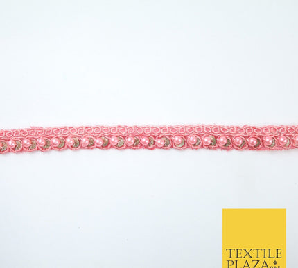 15 COLOURS - Premium Slim Sequin Pearl Beaded Ribbon Trim Border Lace - 1cm Wide