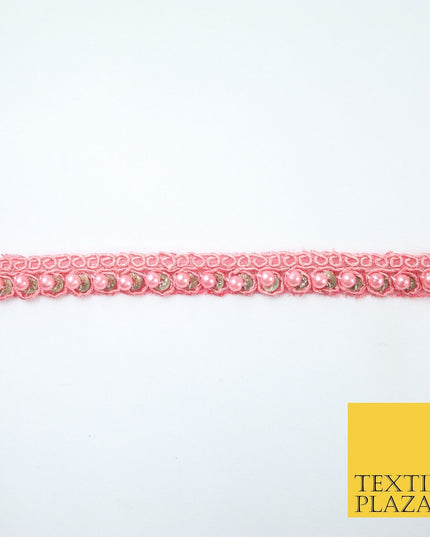 15 COLOURS - Premium Slim Sequin Pearl Beaded Ribbon Trim Border Lace - 1cm Wide