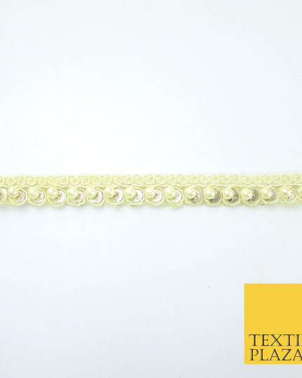 15 COLOURS - Premium Slim Sequin Pearl Beaded Ribbon Trim Border Lace - 1cm Wide