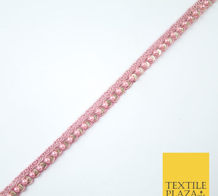 15 COLOURS - Premium Slim Sequin Pearl Beaded Ribbon Trim Border Lace - 1cm Wide