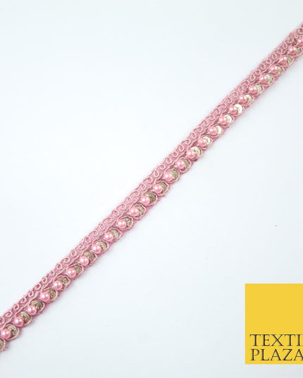 15 COLOURS - Premium Slim Sequin Pearl Beaded Ribbon Trim Border Lace - 1cm Wide