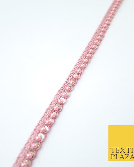 15 COLOURS - Premium Slim Sequin Pearl Beaded Ribbon Trim Border Lace - 1cm Wide
