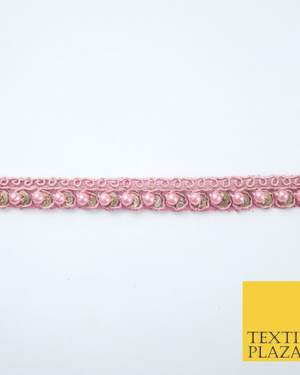 15 COLOURS - Premium Slim Sequin Pearl Beaded Ribbon Trim Border Lace - 1cm Wide