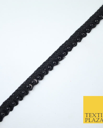 15 COLOURS - Premium Slim Sequin Pearl Beaded Ribbon Trim Border Lace - 1cm Wide