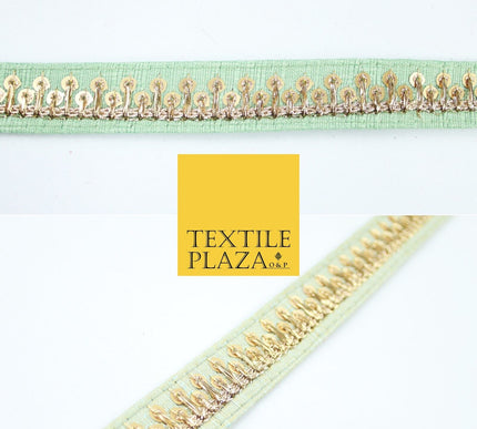 2 COLOURS Gold Sequin Skyline Zari Slubbed Raw Silk Trim Border Lace - 2cm Wide