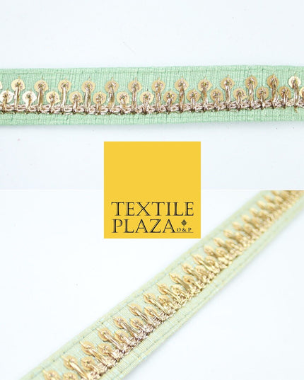 2 COLOURS Gold Sequin Skyline Zari Slubbed Raw Silk Trim Border Lace - 2cm Wide