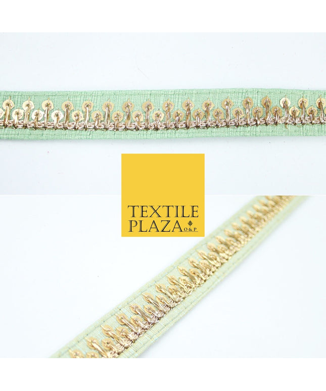 2 COLOURS Gold Sequin Skyline Zari Slubbed Raw Silk Trim Border Lace - 2cm Wide