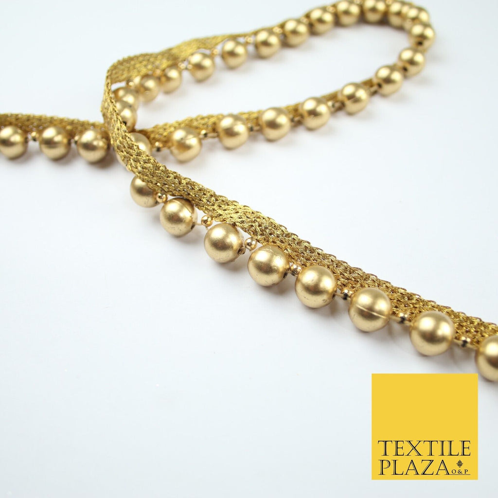 Full Matt Gold Large 1cm Pearl Beaded Ribbon Trim Border Lace - 1.5cm Wide X588
