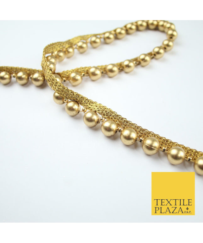 Full Matt Gold Large 1cm Pearl Beaded Ribbon Trim Border Lace - 1.5cm Wide X588