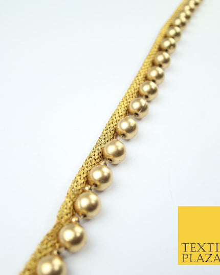 Full Matt Gold Large 1cm Pearl Beaded Ribbon Trim Border Lace - 1.5cm Wide X588