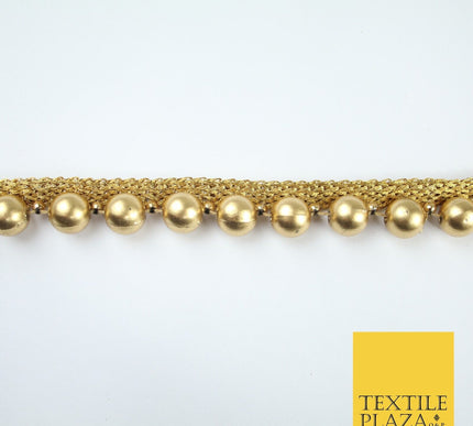 Full Matt Gold Large 1cm Pearl Beaded Ribbon Trim Border Lace - 1.5cm Wide X588