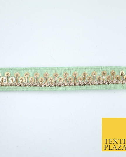 2 COLOURS Gold Sequin Skyline Zari Slubbed Raw Silk Trim Border Lace - 2cm Wide