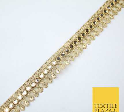 Gold Teardrop Mirror Effect Sequin Cutwork Net Trim Border Lace - 2cm Wide X620