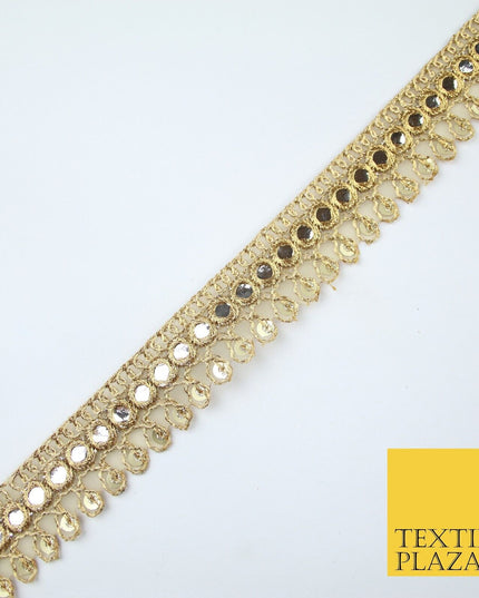 Gold Teardrop Mirror Effect Sequin Cutwork Net Trim Border Lace - 2cm Wide X620