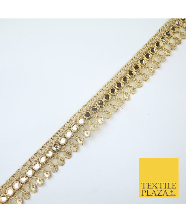 Gold Teardrop Mirror Effect Sequin Cutwork Net Trim Border Lace - 2cm Wide X620