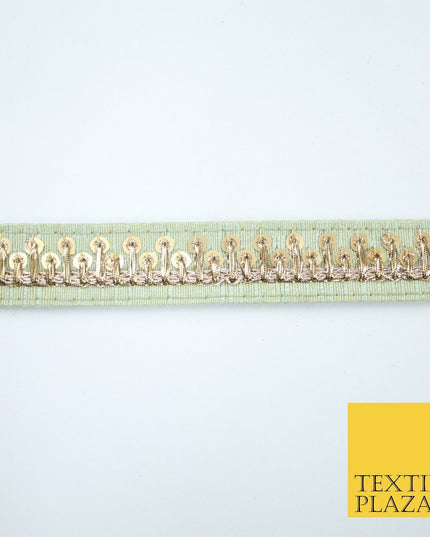 2 COLOURS Gold Sequin Skyline Zari Slubbed Raw Silk Trim Border Lace - 2cm Wide