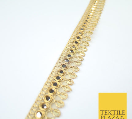 Gold Teardrop Mirror Effect Sequin Cutwork Net Trim Border Lace - 2cm Wide X620