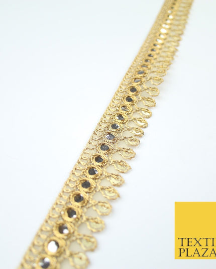 Gold Teardrop Mirror Effect Sequin Cutwork Net Trim Border Lace - 2cm Wide X620