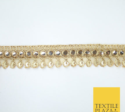 Gold Teardrop Mirror Effect Sequin Cutwork Net Trim Border Lace - 2cm Wide X620