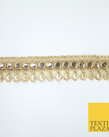 Gold Teardrop Mirror Effect Sequin Cutwork Net Trim Border Lace - 2cm Wide X620