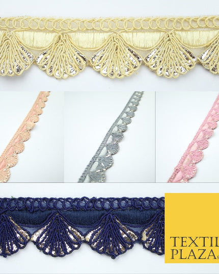 5 COLOURS - Fancy Swag Fan Seashell Scalloped Foil Trim Border Lace - 2.5cm Wide