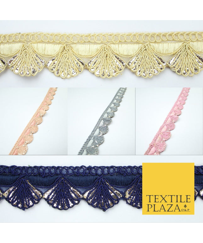5 COLOURS - Fancy Swag Fan Seashell Scalloped Foil Trim Border Lace - 2.5cm Wide