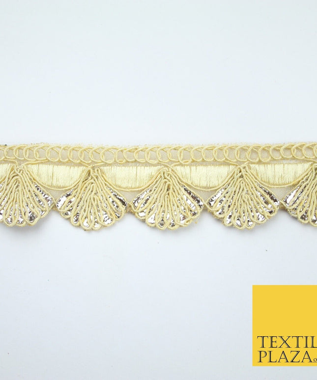 5 COLOURS - Fancy Swag Fan Seashell Scalloped Foil Trim Border Lace - 2.5cm Wide