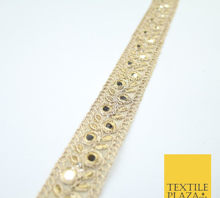 Gold Floral Vine Mirror Effect Zari Net Trim Border Lace - 2.5cm Wide - X618