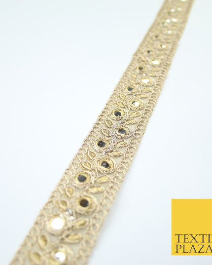 Gold Floral Vine Mirror Effect Zari Net Trim Border Lace - 2.5cm Wide - X618