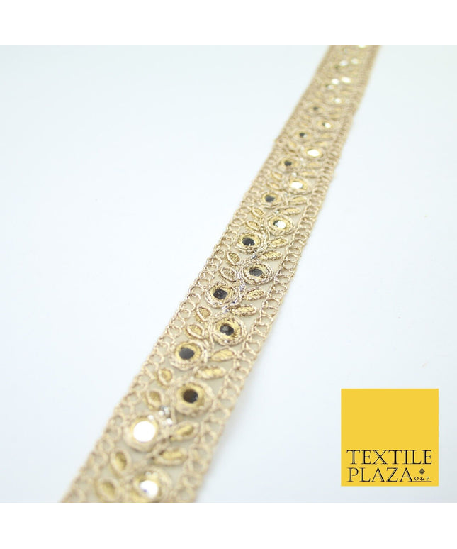 Gold Floral Vine Mirror Effect Zari Net Trim Border Lace - 2.5cm Wide - X618