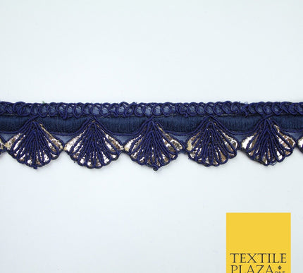 5 COLOURS - Fancy Swag Fan Seashell Scalloped Foil Trim Border Lace - 2.5cm Wide