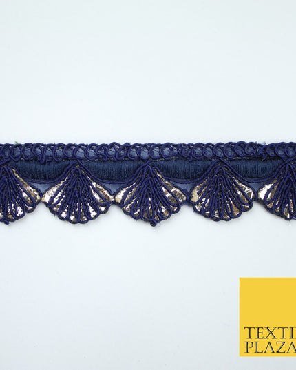 5 COLOURS - Fancy Swag Fan Seashell Scalloped Foil Trim Border Lace - 2.5cm Wide