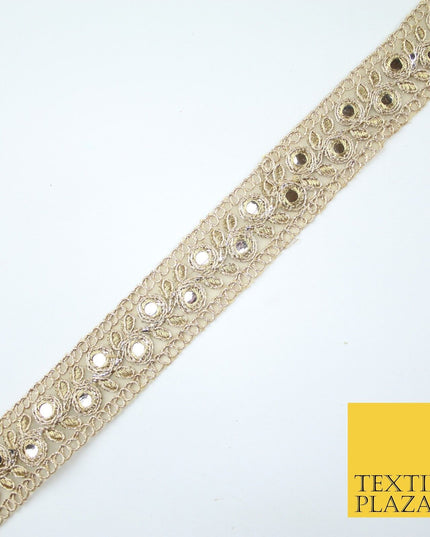 Gold Floral Vine Mirror Effect Zari Net Trim Border Lace - 2.5cm Wide - X618