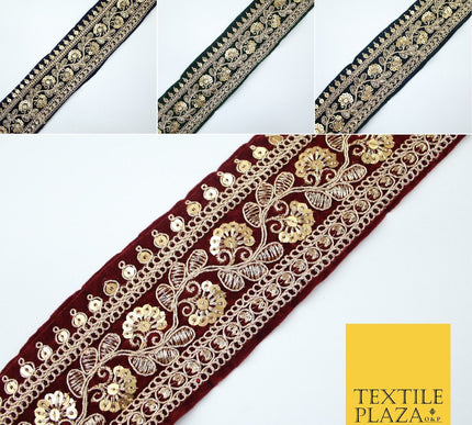 4 COLOURS - Ornate Fancy Embroidered Floral VELVET Trim Border Lace - 6cm Wide