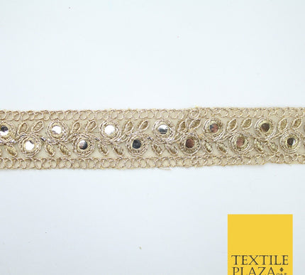 Gold Floral Vine Mirror Effect Zari Net Trim Border Lace - 2.5cm Wide - X618