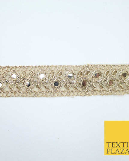 Gold Floral Vine Mirror Effect Zari Net Trim Border Lace - 2.5cm Wide - X618