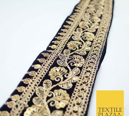 4 COLOURS - Ornate Fancy Embroidered Floral VELVET Trim Border Lace - 6cm Wide