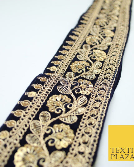 4 COLOURS - Ornate Fancy Embroidered Floral VELVET Trim Border Lace - 6cm Wide