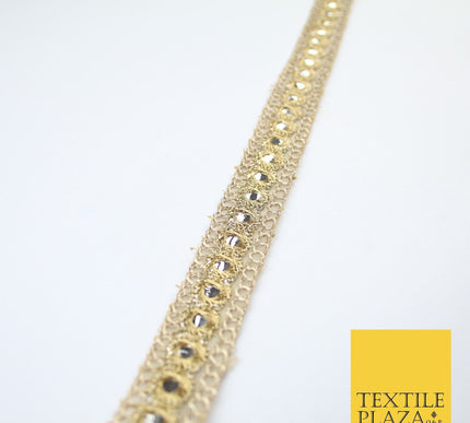 Stone Gold Single Row Mirror Effect Zari Net Trim Border Lace - 2cm Wide X619