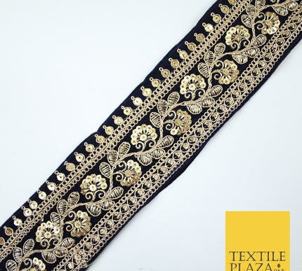 4 COLOURS - Ornate Fancy Embroidered Floral VELVET Trim Border Lace - 6cm Wide