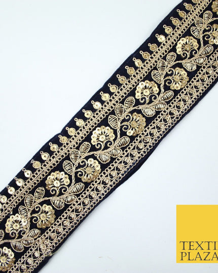 4 COLOURS - Ornate Fancy Embroidered Floral VELVET Trim Border Lace - 6cm Wide