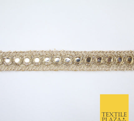 Stone Gold Single Row Mirror Effect Zari Net Trim Border Lace - 2cm Wide X619