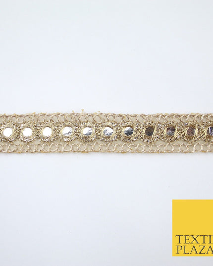 Stone Gold Single Row Mirror Effect Zari Net Trim Border Lace - 2cm Wide X619