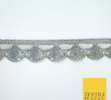 5 COLOURS - Fancy Swag Fan Seashell Scalloped Foil Trim Border Lace - 2.5cm Wide