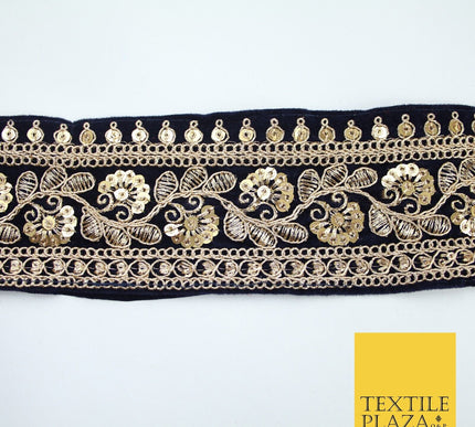 4 COLOURS - Ornate Fancy Embroidered Floral VELVET Trim Border Lace - 6cm Wide