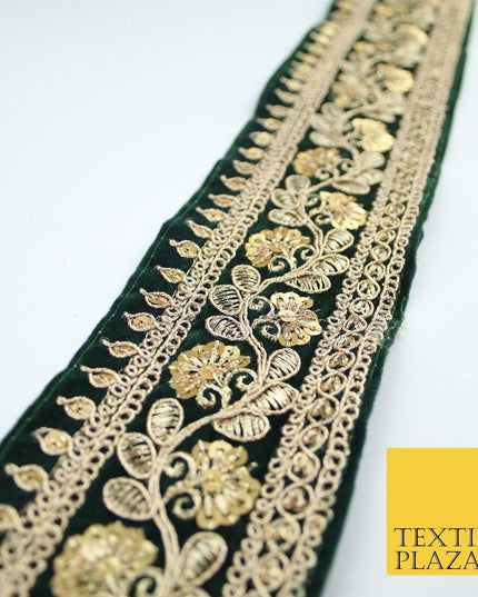 4 COLOURS - Ornate Fancy Embroidered Floral VELVET Trim Border Lace - 6cm Wide