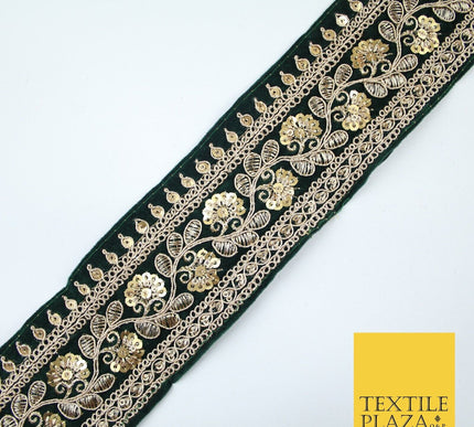 4 COLOURS - Ornate Fancy Embroidered Floral VELVET Trim Border Lace - 6cm Wide